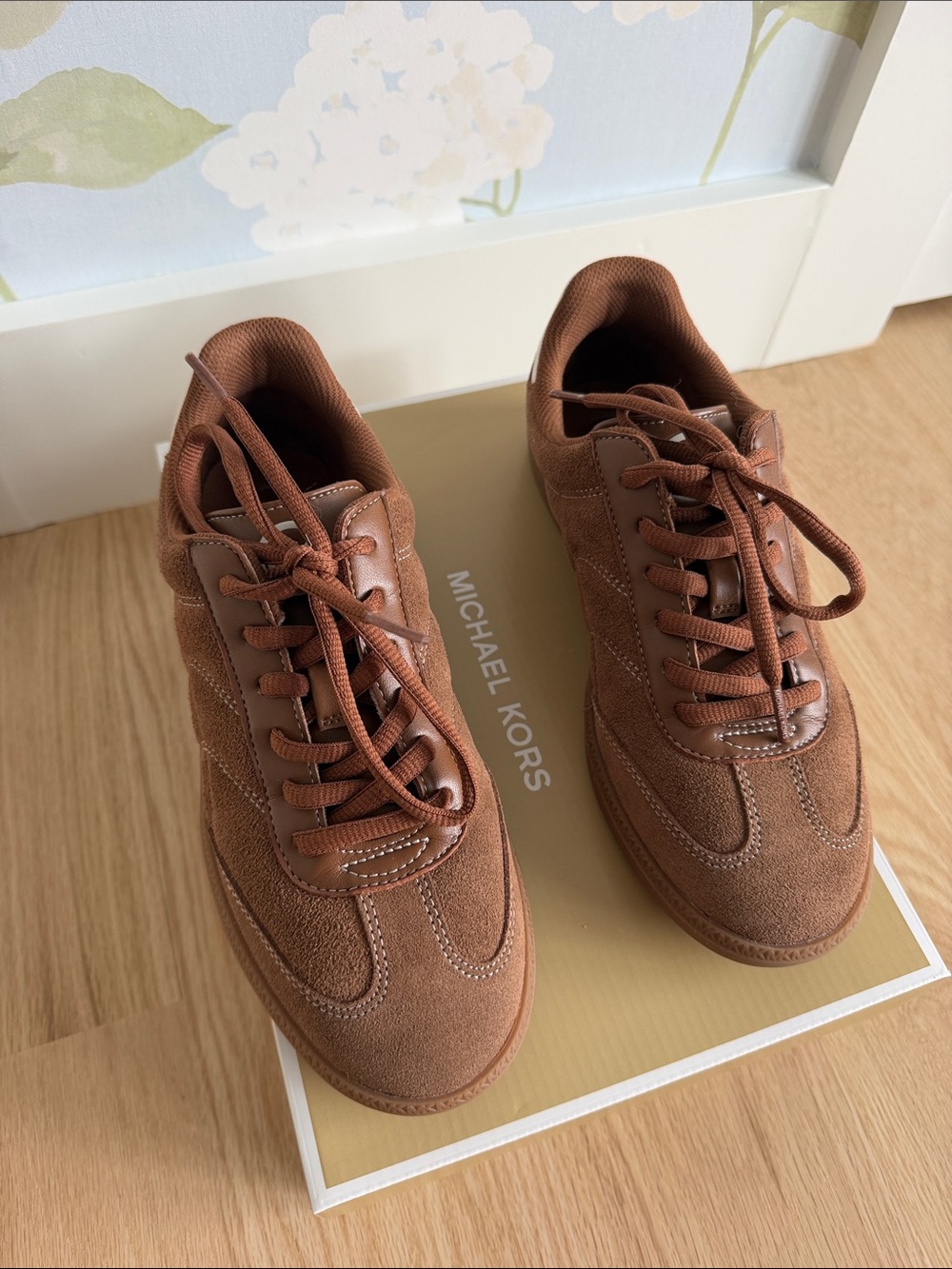 Michael Kors Sammy Chestnut Brown Suede & Leather Sneakers